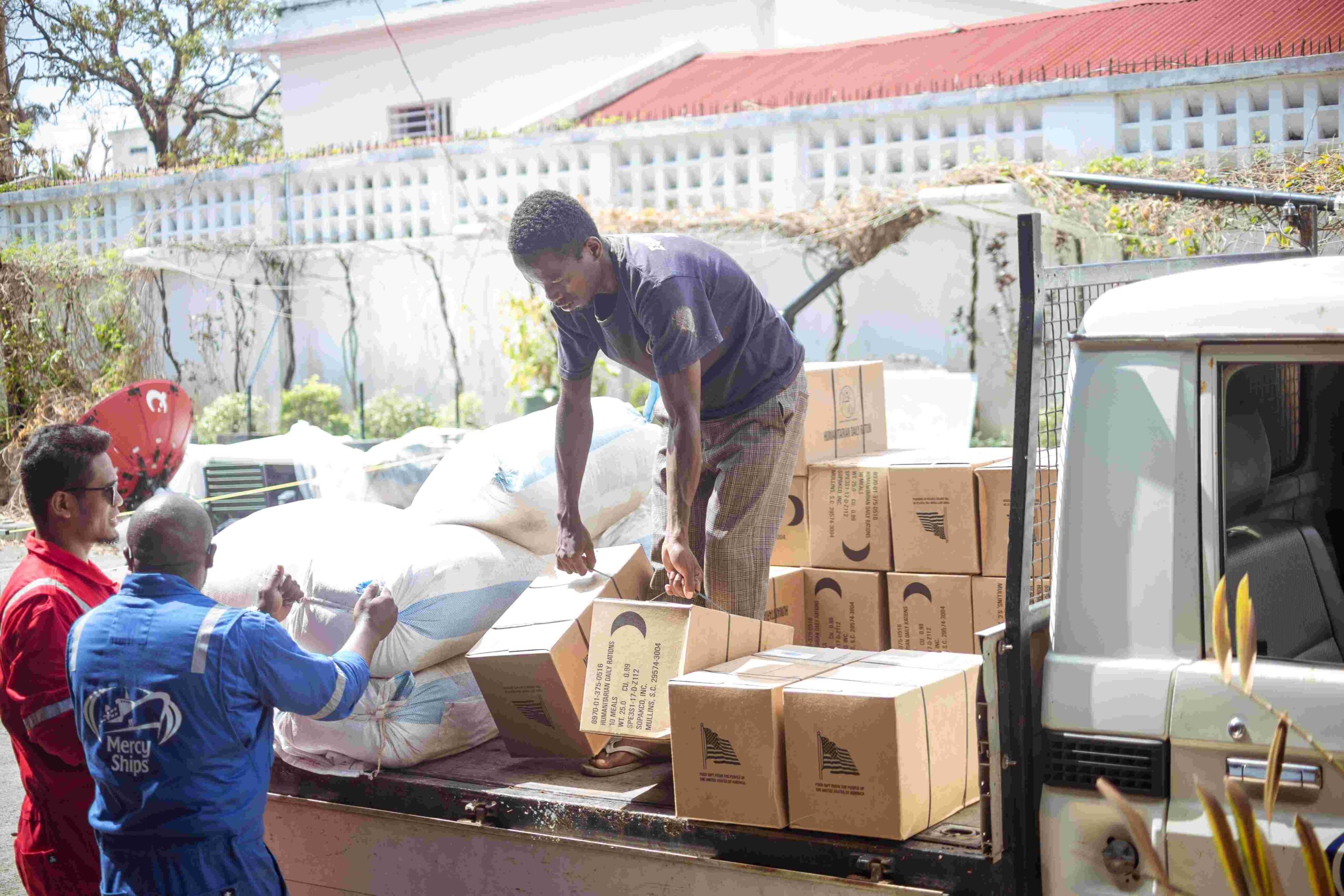 Receiving supplies after Cyclone Gezani in Masagascar